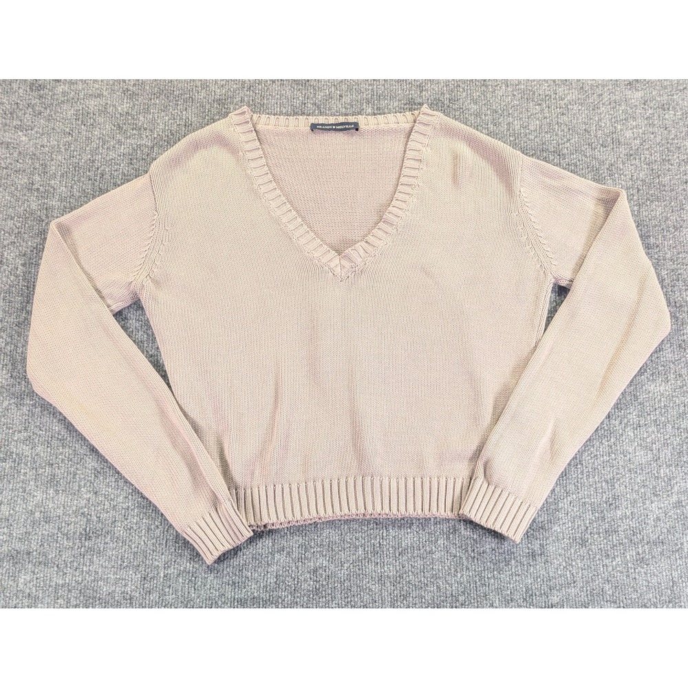 Brandy Melville Brianna V-Neck Cotton Sweater Mauve Taupe Made in Italy One Size